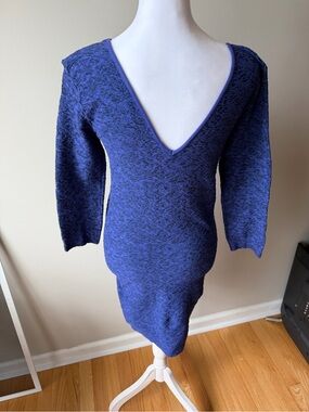BCBG Deep Blue Textured V-Neck Mini Dress